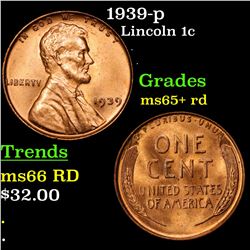 1939-p Lincoln Cent 1c Grades Gem+ Unc RD