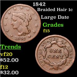 1842 Braided Hair Large Cent 1c Grades f+