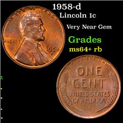 1958-d Lincoln Cent 1c Grades Choice+ Unc RB