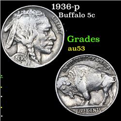 1936-p Buffalo Nickel 5c Grades Select AU