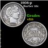 Image 1 : 1908-p Barber Dime 10c Grades vf+