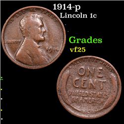 1914-p Lincoln Cent 1c Grades vf+