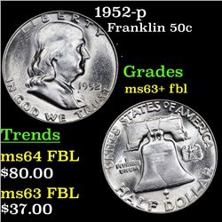 1952-p Franklin Half Dollar 50c Grades Select Unc+ FBL