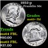 Image 1 : 1952-p Franklin Half Dollar 50c Grades Select Unc+ FBL
