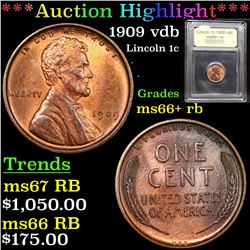 ***Auction Highlight*** 1909 vdb Lincoln Cent 1c Graded GEM++ RB By USCG (fc)