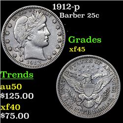 1912-p Barber Quarter 25c Grades xf+