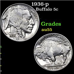 1936-p Buffalo Nickel 5c Grades Choice AU