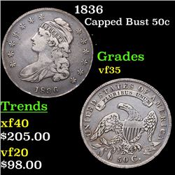 1836 Capped Bust Half Dollar 50c Grades vf++