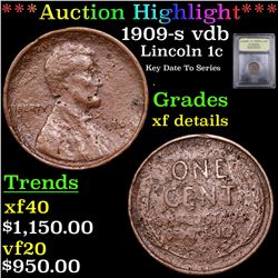 ***Auction Highlight*** 1909-s vdb Lincoln Cent 1c Graded xf details By USCG (fc)