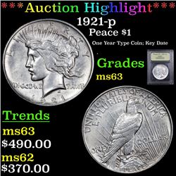 ***Auction Highlight*** 1921-p Peace Dollar $1 Graded Select Unc By USCG (fc)