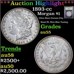 ***Auction Highlight*** 1893-cc Morgan Dollar $1 Graded Choice AU By USCG (fc)