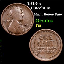 1913-s Lincoln Cent 1c Grades f+