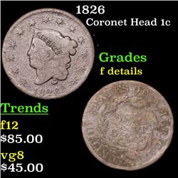 1826 Coronet Head Large Cent 1c Grades f details