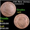 Image 1 : 1787 New Jersey Colonial Cent 1c Grades vg+