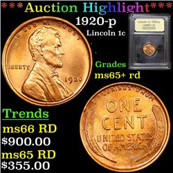 ***Auction Highlight*** 1920-p Lincoln Cent 1c Graded Gem+ Unc RD By USCG (fc)