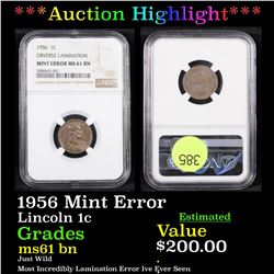 ***Auction Highlight*** NGC 1956 Mint Error Lincoln Cent 1c Graded ms61 bn By NGC (fc)