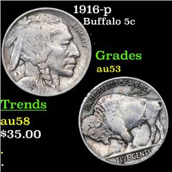 1916-p Buffalo Nickel 5c Grades Select AU