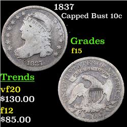 1837 Capped Bust Dime 10c Grades f+