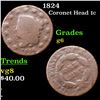 Image 1 : 1824 Coronet Head Large Cent 1c Grades g+