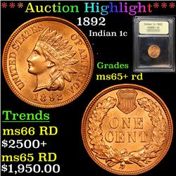 ***Auction Highlight*** 1892 Indian Cent 1c Graded Gem+ Unc RD By USCG (fc)