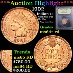 ***Auction Highlight*** 1902 Indian Cent 1c Graded Choice+ Unc RD By USCG (fc)