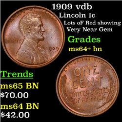 1909 vdb Lincoln Cent 1c Grades Choice+ Unc BN