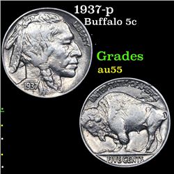 1937-p Buffalo Nickel 5c Grades Choice AU