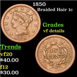 1850 Braided Hair Large Cent 1c Grades vf details