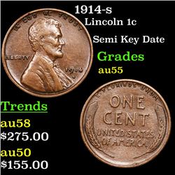 1914-s Lincoln Cent 1c Grades Choice AU