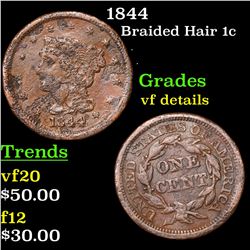 1844 Braided Hair Large Cent 1c Grades vf details