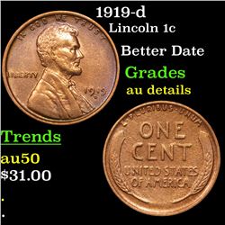 1919-d Lincoln Cent 1c Grades AU Details