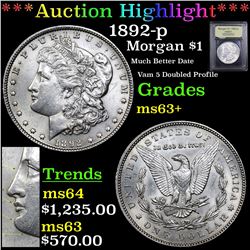 ***Auction Highlight*** 1892-p Morgan Dollar $1 Graded Select+ Unc By USCG (fc)