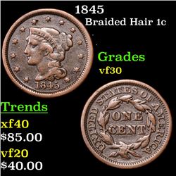 1845 Braided Hair Large Cent 1c Grades vf++