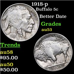 1918-p Buffalo Nickel 5c Grades Select AU