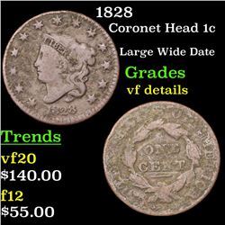 1828 Coronet Head Large Cent 1c Grades vf details