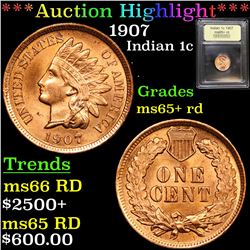 ***Auction Highlight*** 1907 Indian Cent 1c Graded Gem+ Unc RD By USCG (fc)