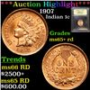 Image 1 : ***Auction Highlight*** 1907 Indian Cent 1c Graded Gem+ Unc RD By USCG (fc)