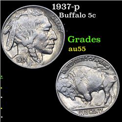 1937-p Buffalo Nickel 5c Grades Choice AU