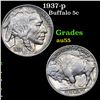 Image 1 : 1937-p Buffalo Nickel 5c Grades Choice AU