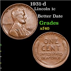 1931-d Lincoln Cent 1c Grades xf