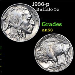 1936-p Buffalo Nickel 5c Grades Select AU