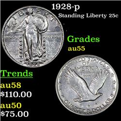 1928-p Standing Liberty Quarter 25c Grades Choice AU