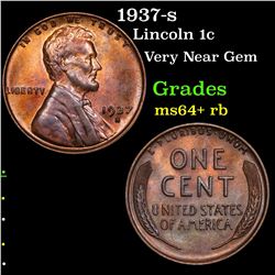 1937-s Lincoln Cent 1c Grades Choice+ Unc RB