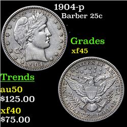 1904-p Barber Quarter 25c Grades xf+