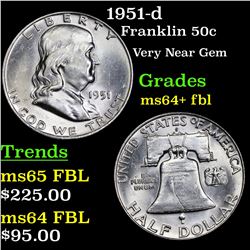 1951-d Franklin Half Dollar 50c Grades Choice Unc+ FBL