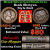 Image 1 : Mixed small cents 1c orig shotgun roll, 1920-d Wheat Cent, 1898 Indian Cent other end