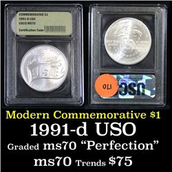 1991-d USO Modern Commem Dollar $1 Grades ms70, Perfection