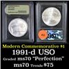 Image 1 : 1991-d USO Modern Commem Dollar $1 Grades ms70, Perfection