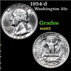 1954-d Washington Quarter 25c Grades Select Unc