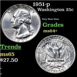 1951-p Washington Quarter 25c Grades Choice+ Unc